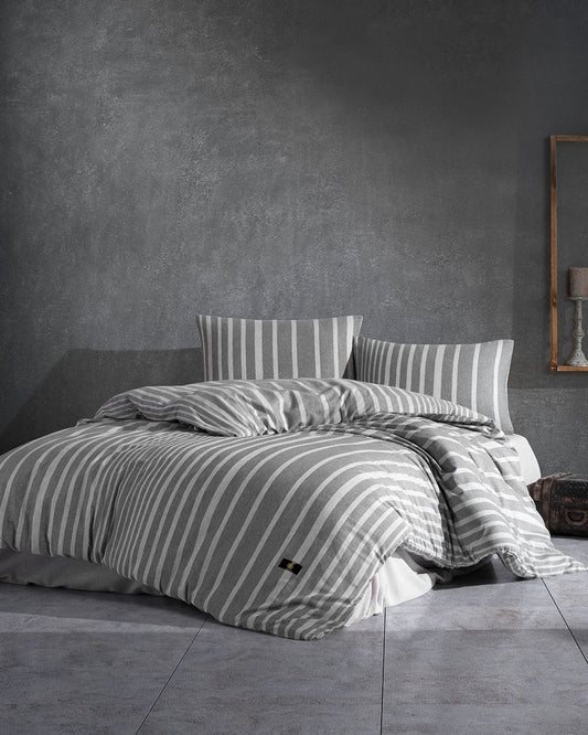 Dark Grey Bedding Set with Light Grey Stripes