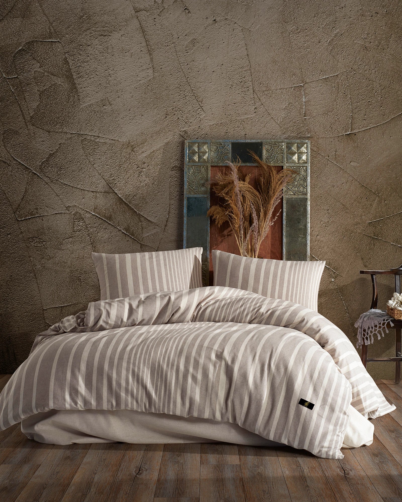 Light Brown Bedding Set With Beige Stripes Globaltex Fine Linens