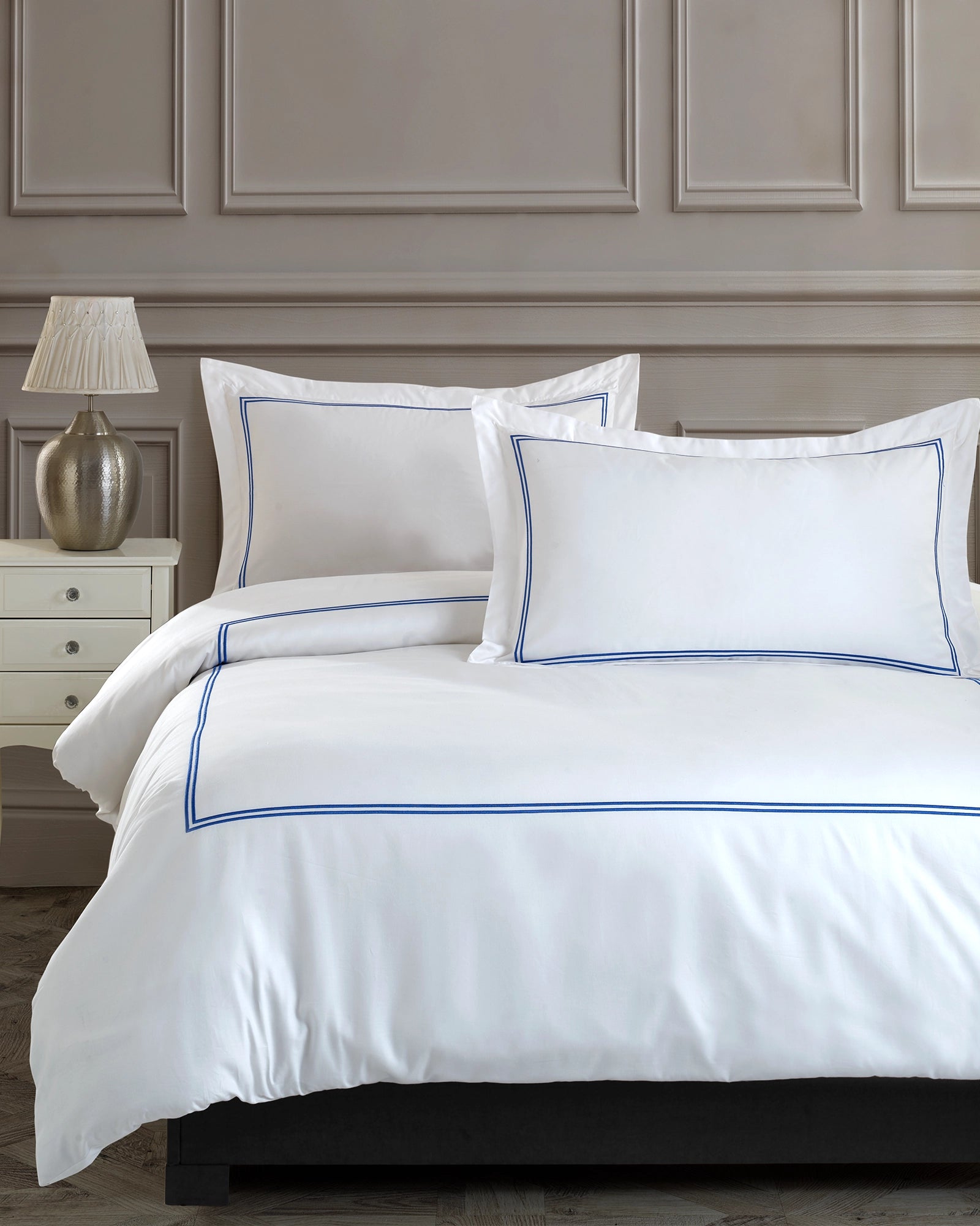 Luxury Navy Blue Stripe Bedding Set